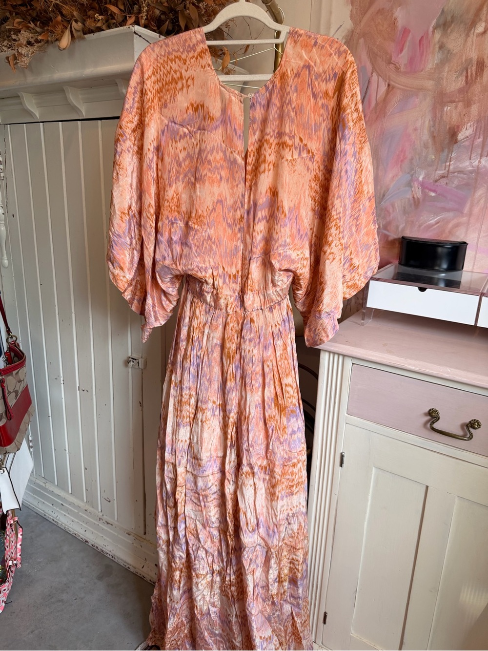 OU Peach & Lavender Maxi Dress with Flowing Sleeves - Picture 5 of 8